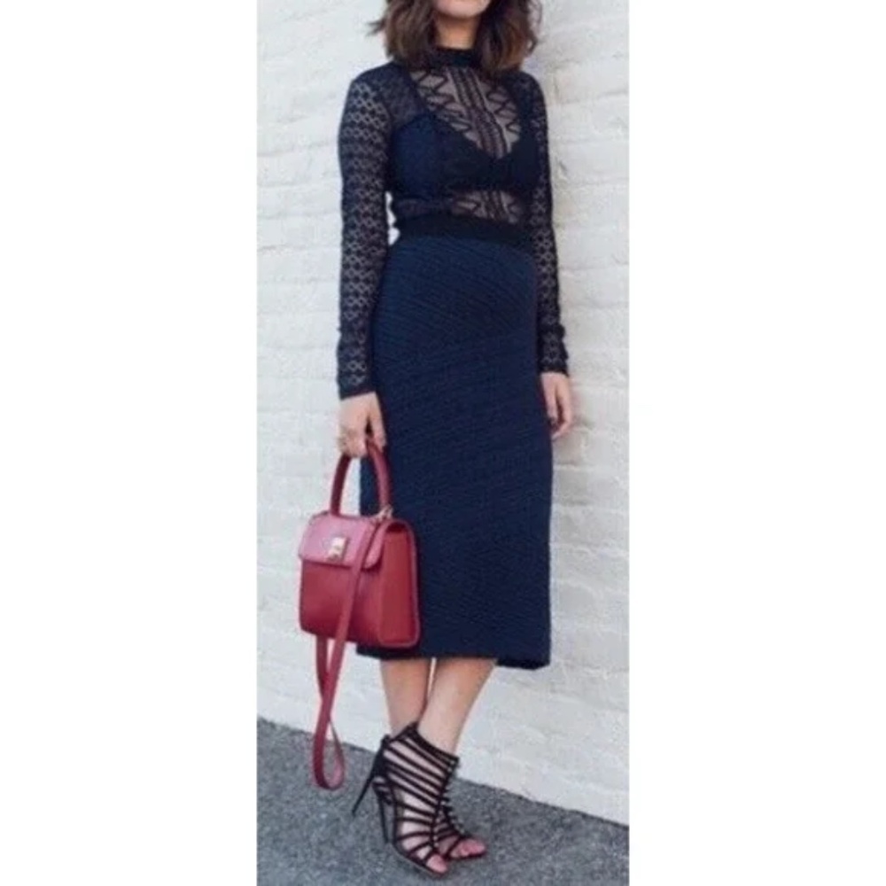 MOTH Anthropologie Black & Blue Adela Knit Sweater Midi Column Skirt MEDIUM